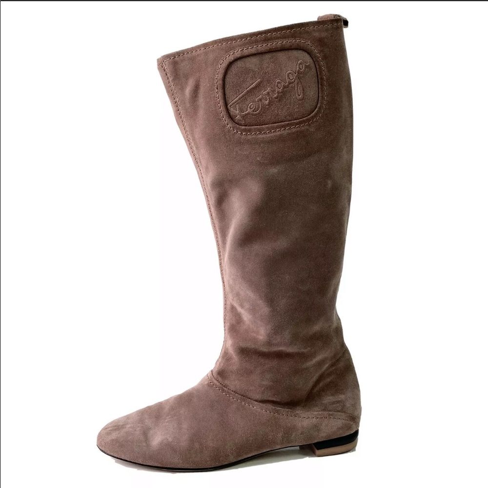 Salvatore Ferragamo Suede Mid Calf Embossed Boots - Picture 2 of 15